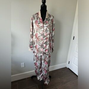 Rare Vintage Victorias Secret Pajamas Womens L Floral Victorian Satin Gold Label